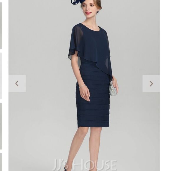 JJ’s House  pearl pink caplet sheath knee length chiffon pleated skirt - Picture 12 of 16